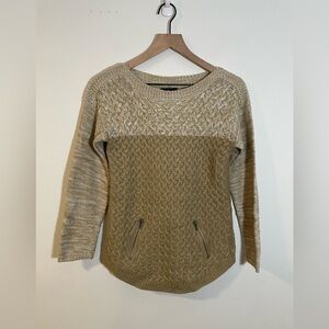 Love Always Knit Woven Design Sweater Size Medium Brown & Cream
